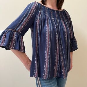 Off the shoulder blue & pink blouse Size S
